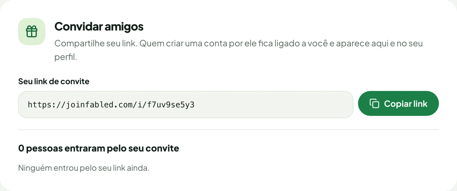 Seção Convidar amigos com o link de convite