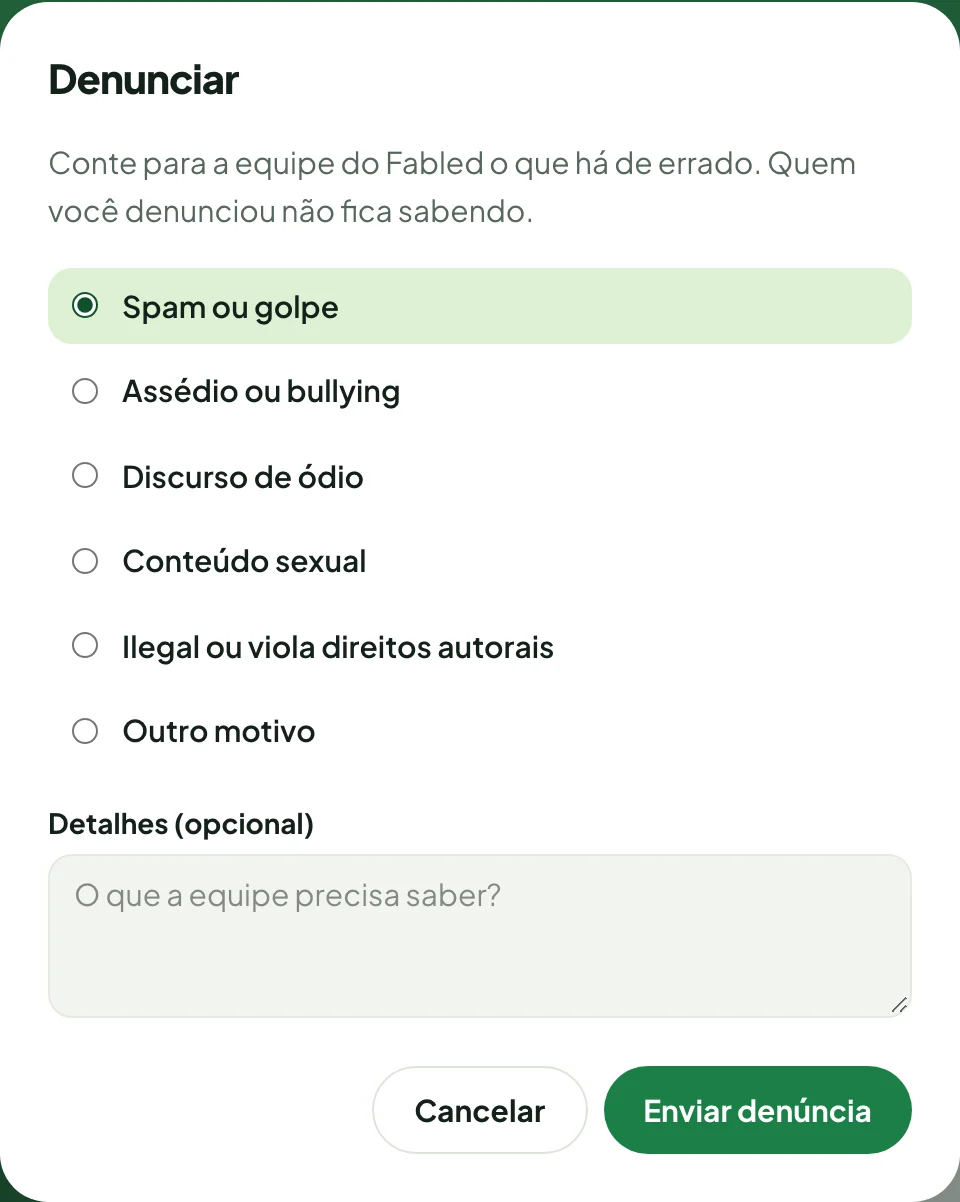 Diálogo de denúncia com os motivos