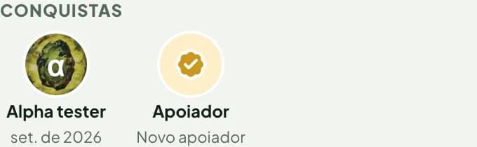 Conquistas no perfil: Alpha tester com o logo do Alpha Testers